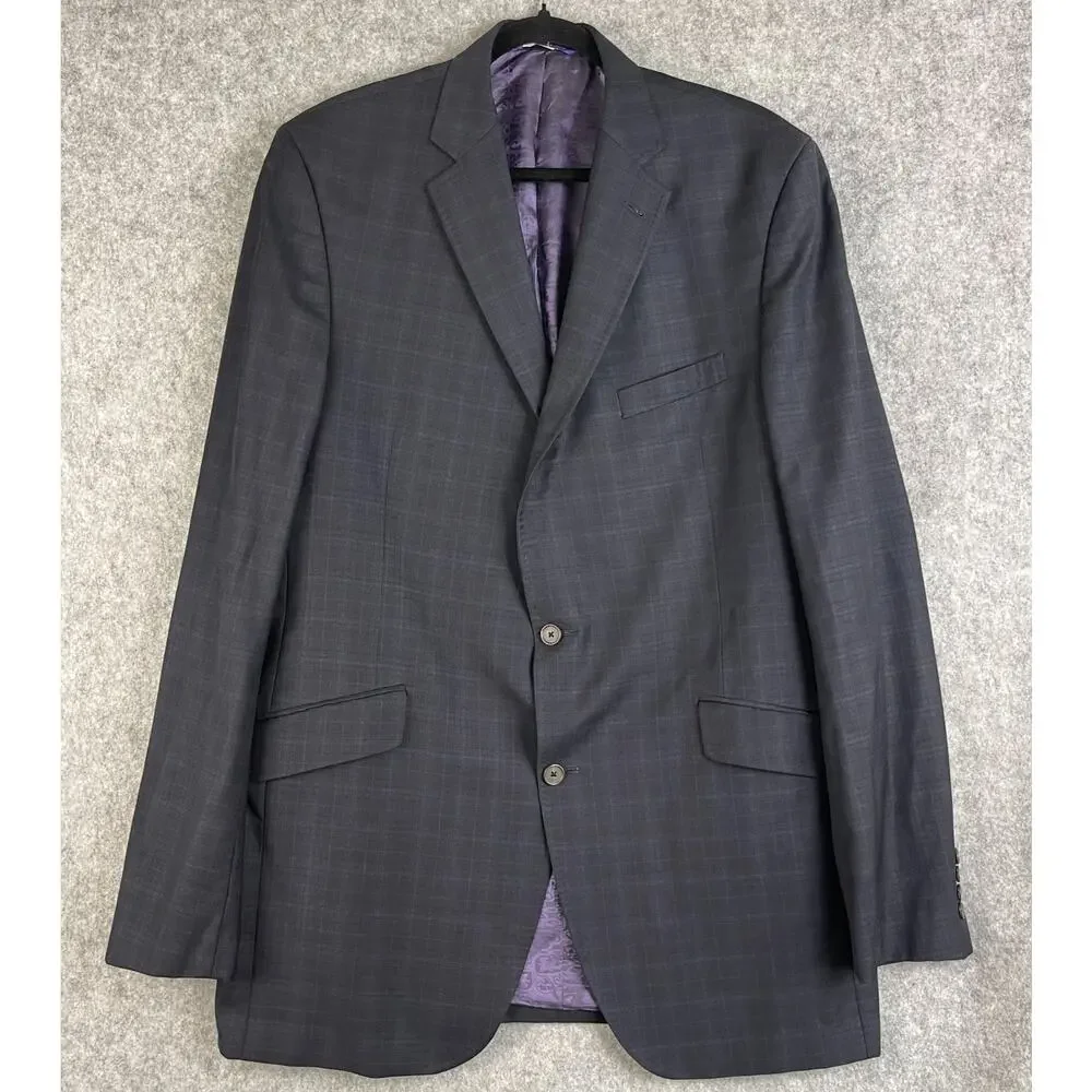Ted Baker Endurance Blazer Sport Coat Mens‎ 46XL Blue Gray Plaid Wool 2 Button